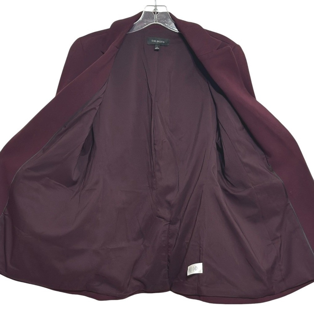 Talbots Open Front Blazer Womens Burgundy Cotton Stretch Dark Academia Autumn 6 - Picture 3 of 6